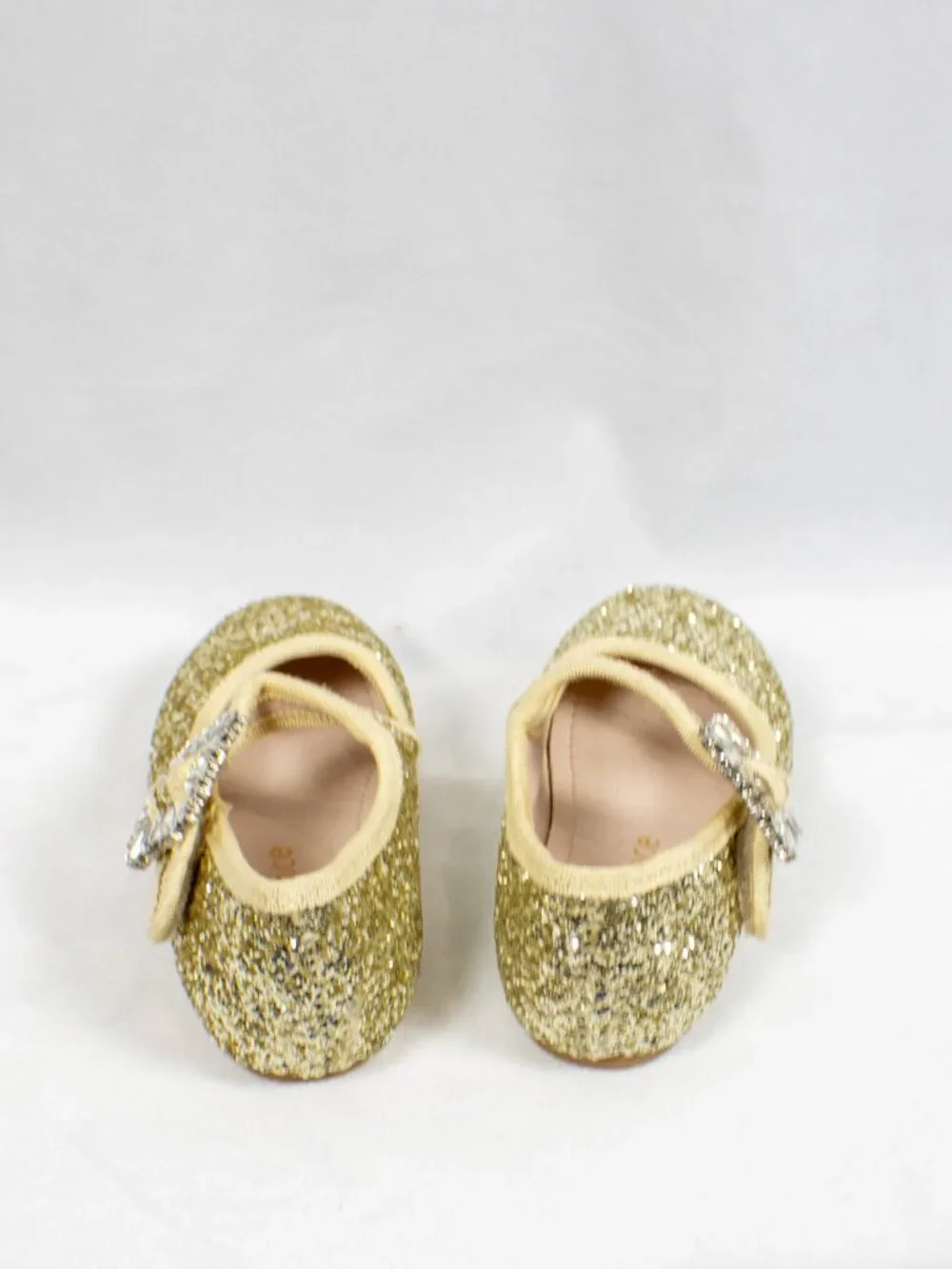 Derence Toddler Girls Gold Glitter Rhinestone Buckle Mary Jane Flats